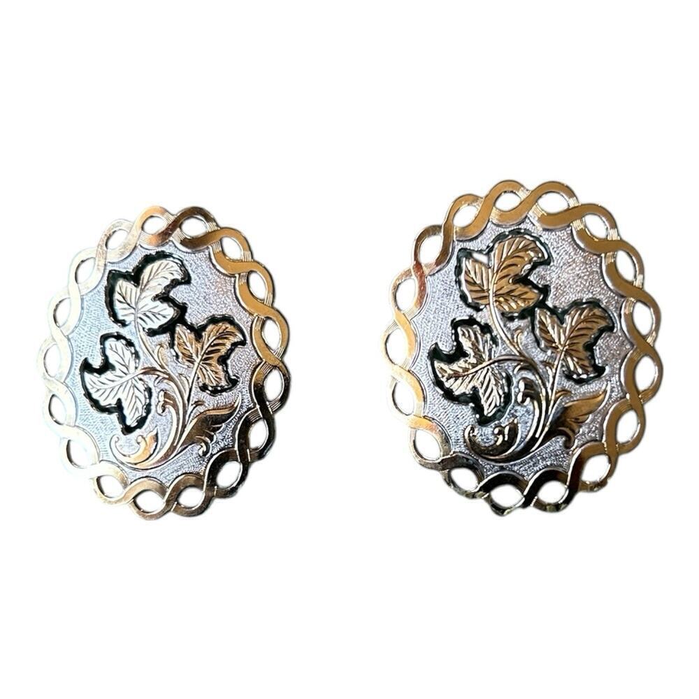 Vintage Montana Silversmiths Oval Post Earrings Plant Leaves Preloved Western - Picture 9 of 9